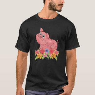 Floral Farm Animal Farmer Animal  Flowers Pig T-Shirt