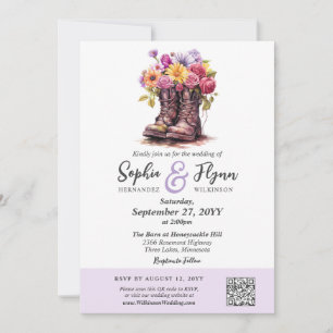 Floral Farm Boots Rustic Barn Wedding Combo RSVP + Invitation