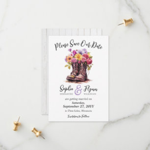 Floral Farm Boots Rustic Country Wedding Save The Date