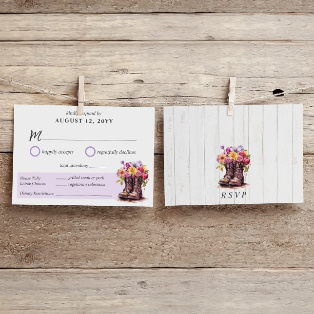 Floral Farm Boots Rustic Dinner Choice Wedding RSVP Card (Creator Uploaded)