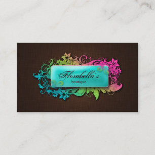 Floral Fashion Linen Blue Brown Espresso Business Card