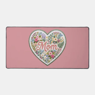 Floral Faux Embroidery Heart Mom Desk Mat