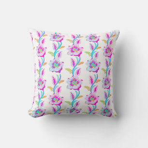 Floral Faux Embroidery Tropical Pattern Throw Pillow
