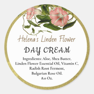 Floral Faux Gold Beauty Cream Business Classic Round Sticker