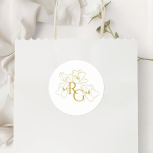 Floral Faux Gold Monogram Wedding  Classic Round Sticker
