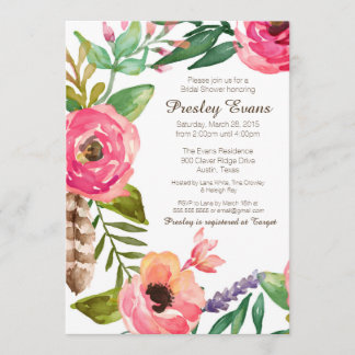 Floral & Feather Bridal Shower Invitation II