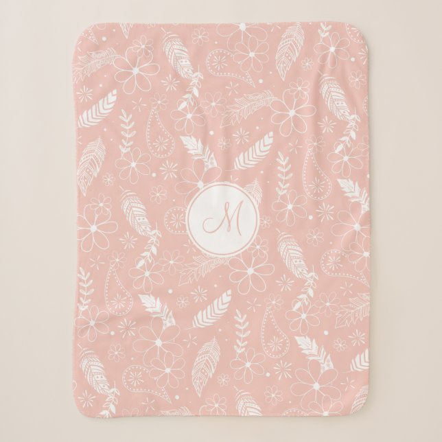 floral feather paisley pattern on pink / ANY colou Sherpa Blanket (Front)