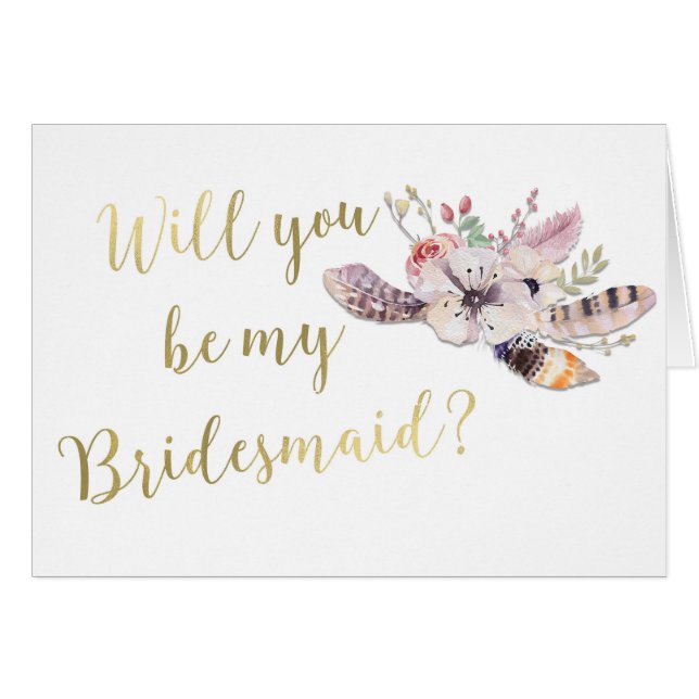 Floral Feathers Boho Will you be my Bridesmaid (Front Horizontal)