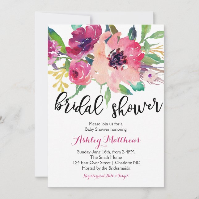 Floral feathers Floral Bridal Shower Invitation (Front)
