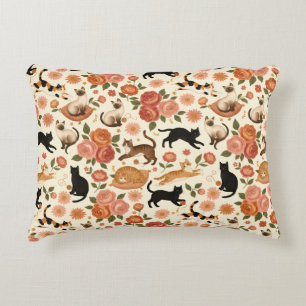 Floral Felines: Cozy Cats & Blooms Pattern Accent Pillow