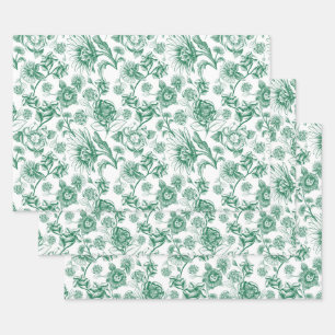 Floral felines (green) wrapping paper sheet
