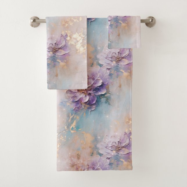 Floral féminin violet bleu et or (En situation)