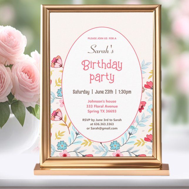 Floral Feminine Colourful 30th Birthday Invitation (Floral Feminine Colorful 30th Birthday Invitation)