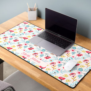 Floral Feminine Colourful Personalized Name Desk Mat