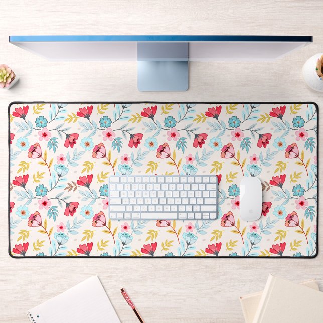 Floral Feminine Colourful Pink Blue Desk Mat (Floral Feminine Colorful Pink Blue Desk Mat)
