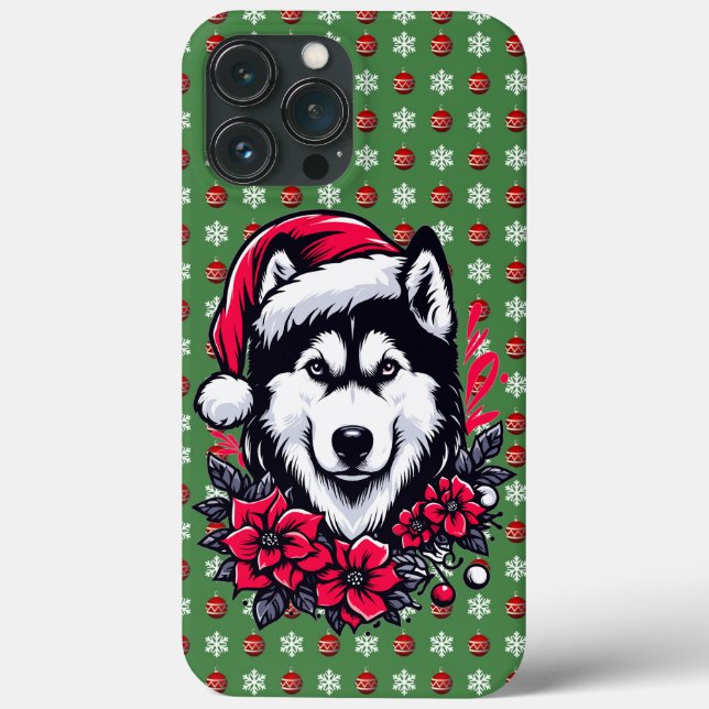Floral Festive Husky Dog with Santa Hat Xmas Puppy Case-Mate iPhone Case (Back)