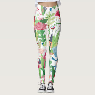 Floral Fields: Watercolor Houses Pattern Leggings