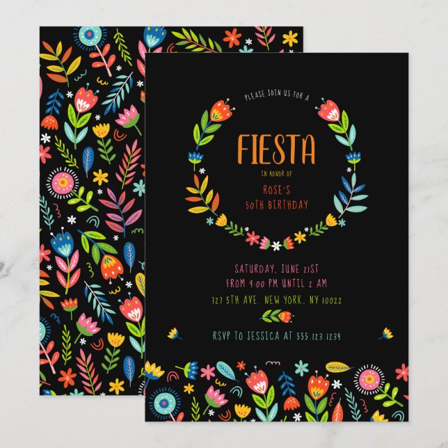 Floral Fiesta Birthday Invitations (Front/Back)