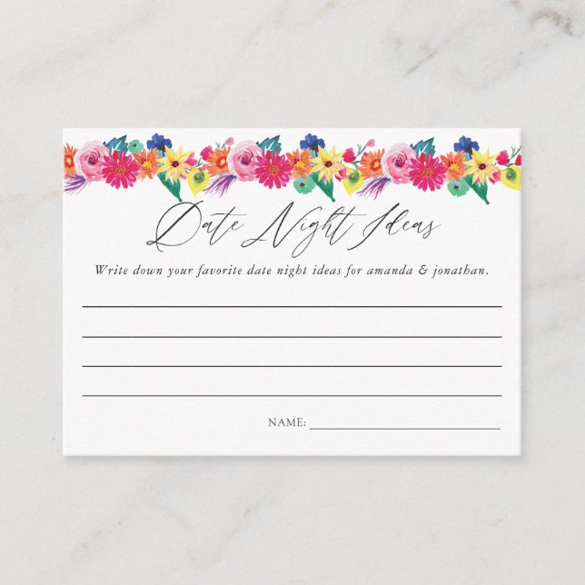 Floral Fiesta Bridal Shower Date Night Ideas Enclosure Card (Front)