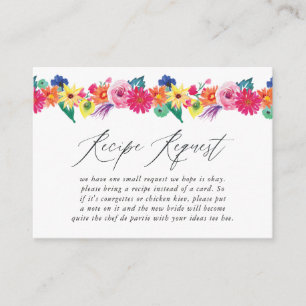 Floral Fiesta Bridal Shower Recipe Request Enclosure Card