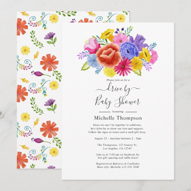 Floral Fiesta Drive By Bridal or Baby Shower Invitation (Front/Back)