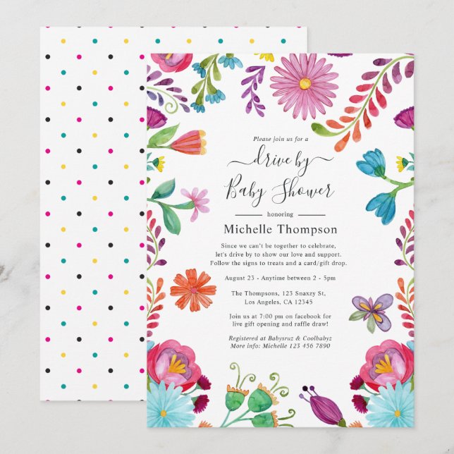Floral Fiesta Drive By Bridal or Baby Shower Invitation (Front/Back)