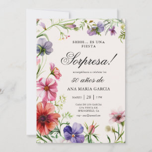 Floral Fiesta Sorpresa 50 años in Spanish Invitation