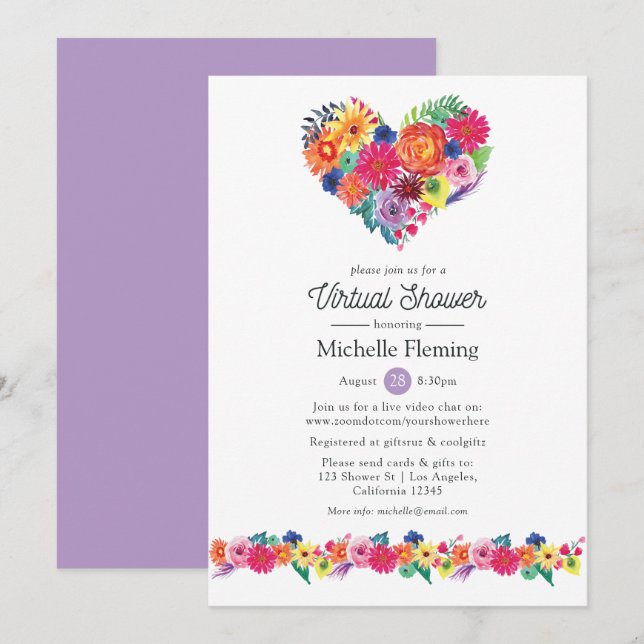 Floral Fiesta Virtual Baby or Bridal Shower Invitation (Front/Back)