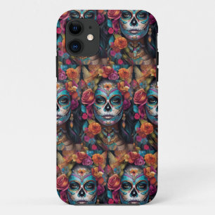 Floral Fiesta: Woman Embraces Dia de los Muertos iPhone 11 Case