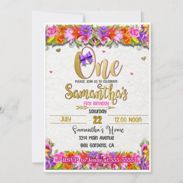 Floral first Birthday invitation (Front)