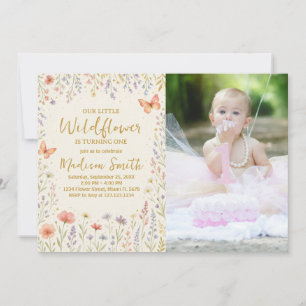 Floral First Birthday Invitation with photo