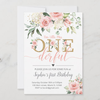 Floral First Birthday Invite-A188 Miss ONE-derful Invitation
