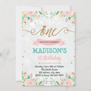 Floral first birthday party invitation