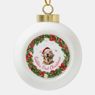 Floral First Christmas Classic keepsake for Pets Ceramic Ball Christmas Ornament