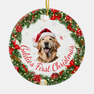 Floral First Christmas Classic keepsake for Pets Ceramic Ornament