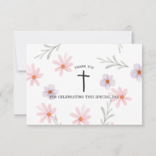 Floral First Communion Girl  Thank You Card