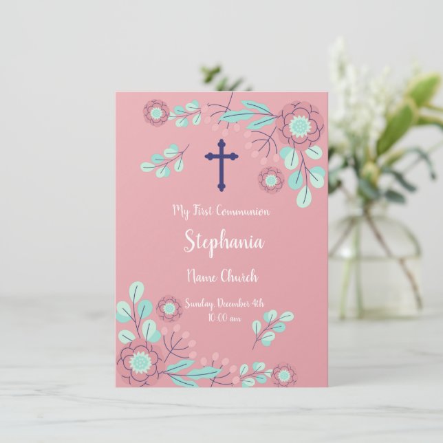 Floral First Communion Invitation (Standing Front)