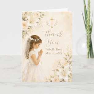 Floral First Communion Thank You Card