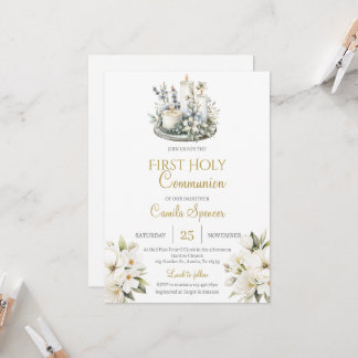 Floral First Holy Communion for girl Invitation
