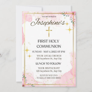 Floral First Holy Communion Invitation