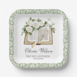 Floral First Holy Communion Paper Plate