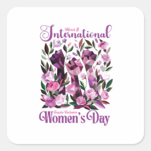 Floral Fists International Women's Day March 8 Square Sticker