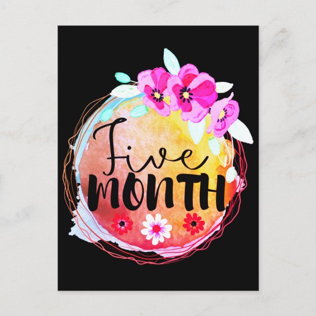 Floral Five-Month-Old Baby Milestone Label Postcard (Front)