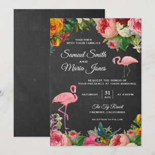 Floral Flamingo Chalkboard Wedding Invitation