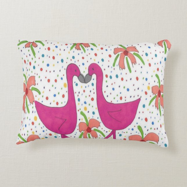 Floral Flamingo Fiesta Decorative Pillow (Back)