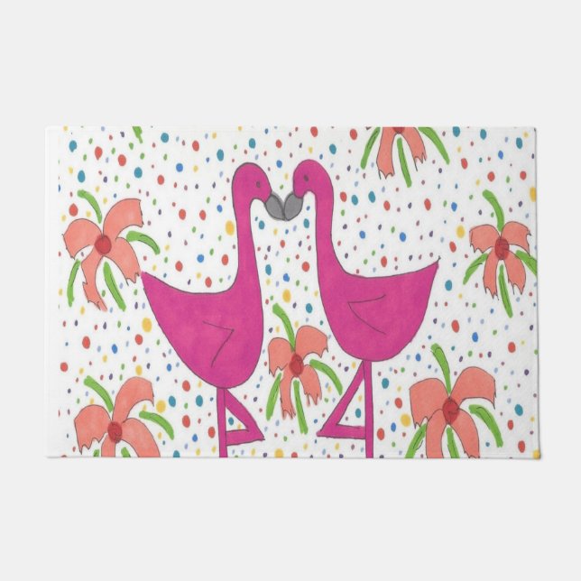 Floral Flamingo Fiesta  Doormat (Front)