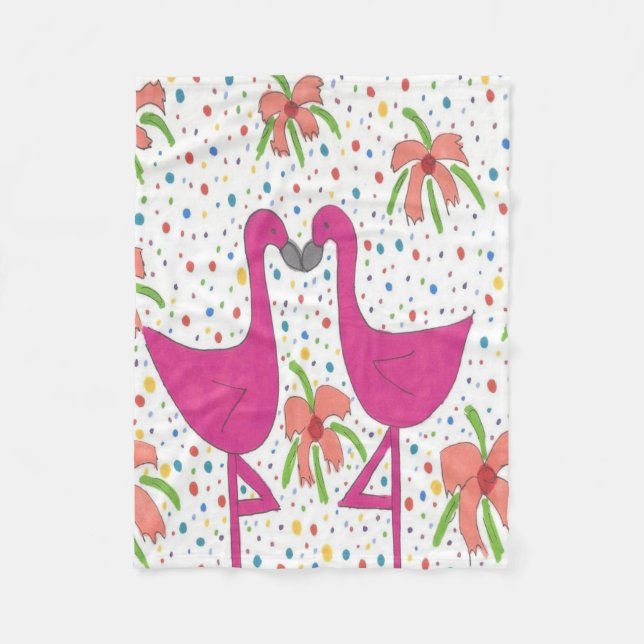 Floral Flamingo Fiesta Fleece Blanket (Front)