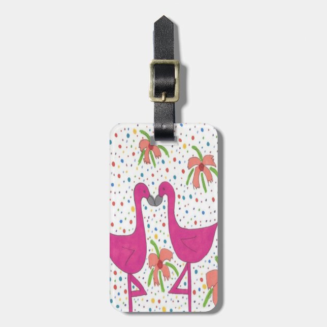 Floral Flamingo Fiesta Luggage Tag (Front Vertical)