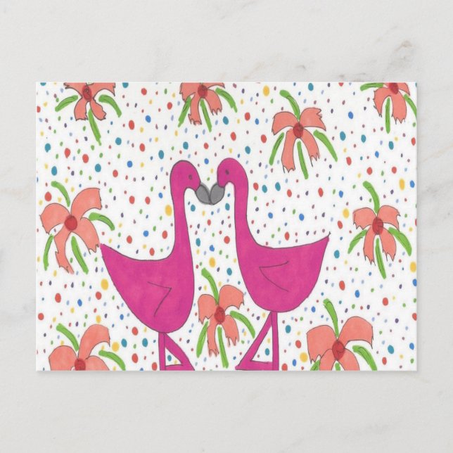 Floral Flamingo Fiesta Postcard (Front)