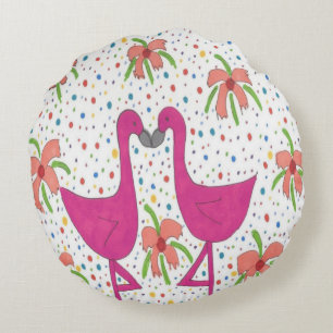 Floral Flamingo Fiesta Round Pillow
